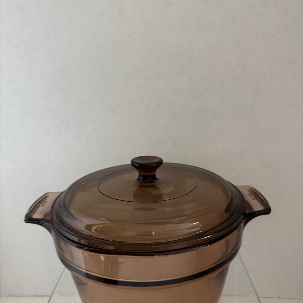 Vtg Vision Corning 2L Amber Glass Pan Dbl Boiler w/Lid France